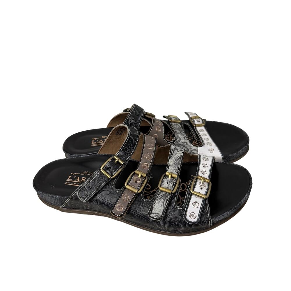 L’Artiste Sandals Womens Size 9 Chaima Floral Leather Buckles 40